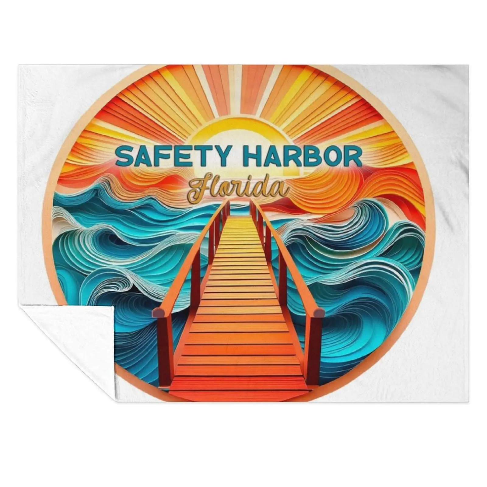 

Safety Harbor Florida Retro Vintage Sunset Artwork Throw Blanket Soft Beds Soft Plaid Comforter Luxury Designer Blankets