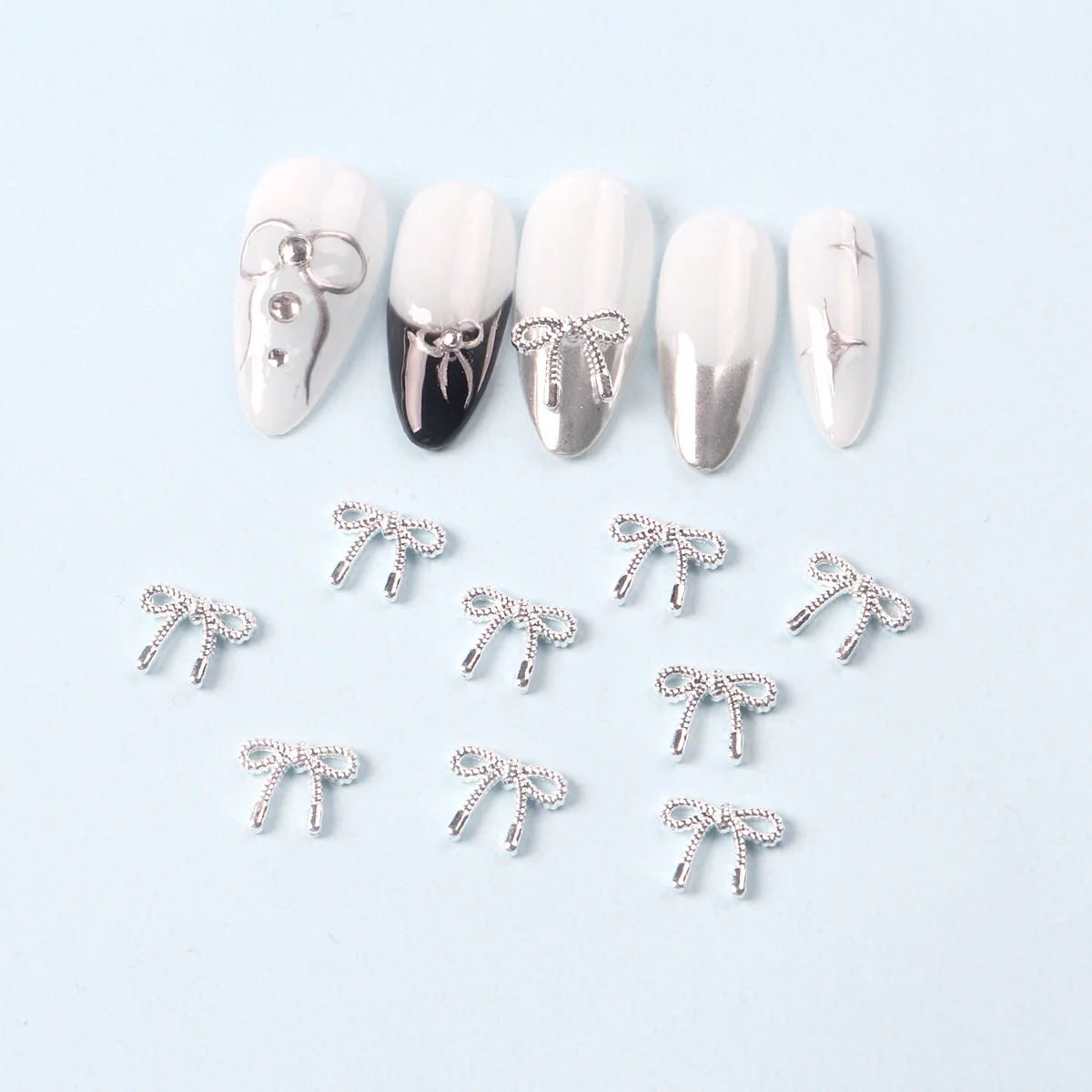 10 ピース/ロットゴールドシルバー弓ネイルチャーム合金韓国ちょう結びリボン金属アクセサリーネイルアートの装飾 DIY デザイン