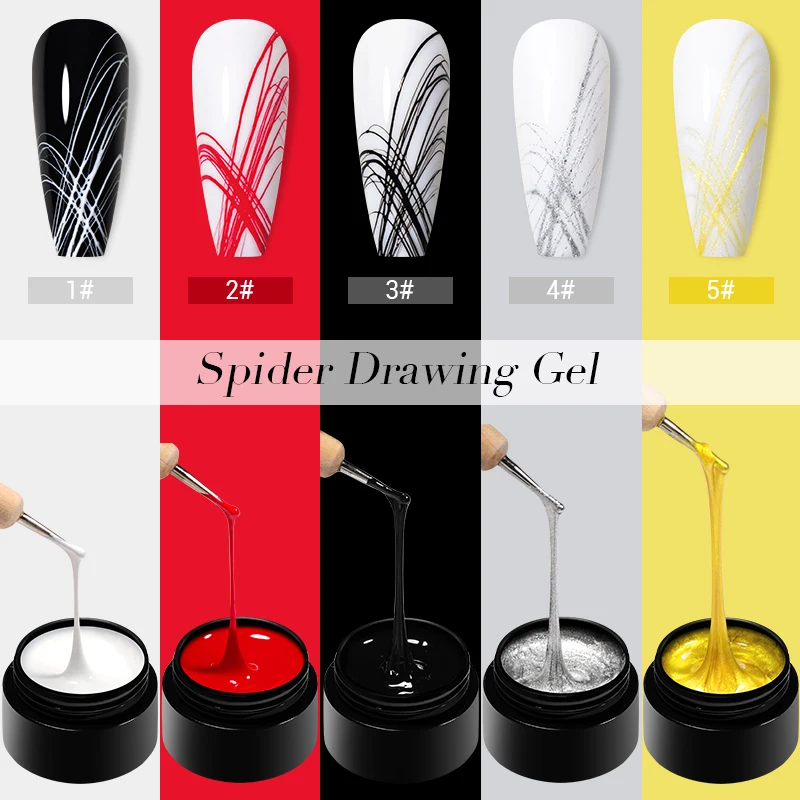 MEET ACROSS 5ml Spider Drawing Gel Nail Polish All For Manicure Black White Wire Painting UV Gel Nail Supplies Vernis Nail Art