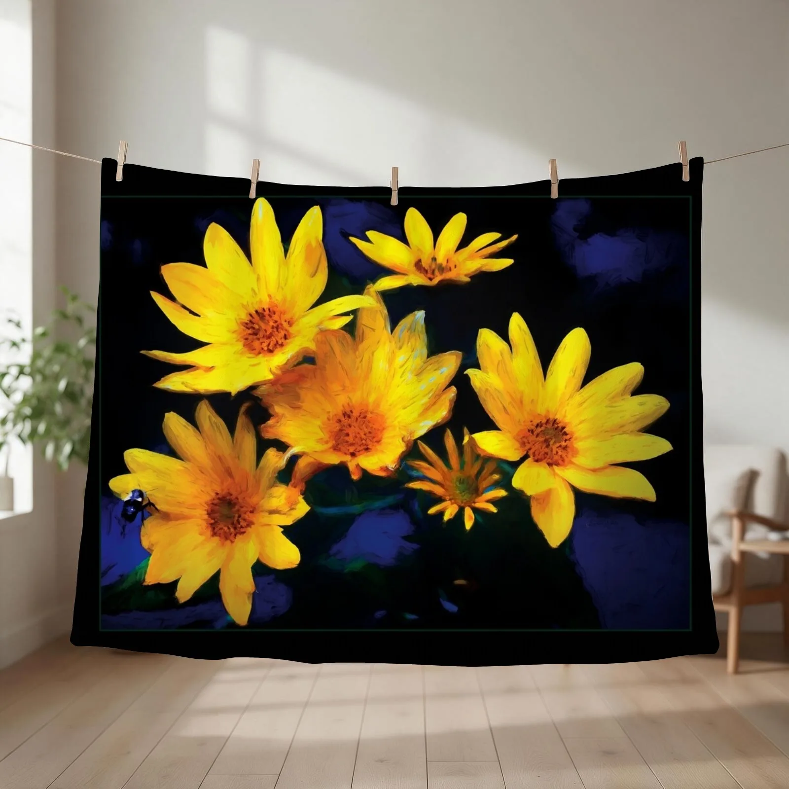 Wild Sunflower Bouquet, Painterly Impression In Rich Soothing Tones Throw Blanket Hairys Hair Blankets