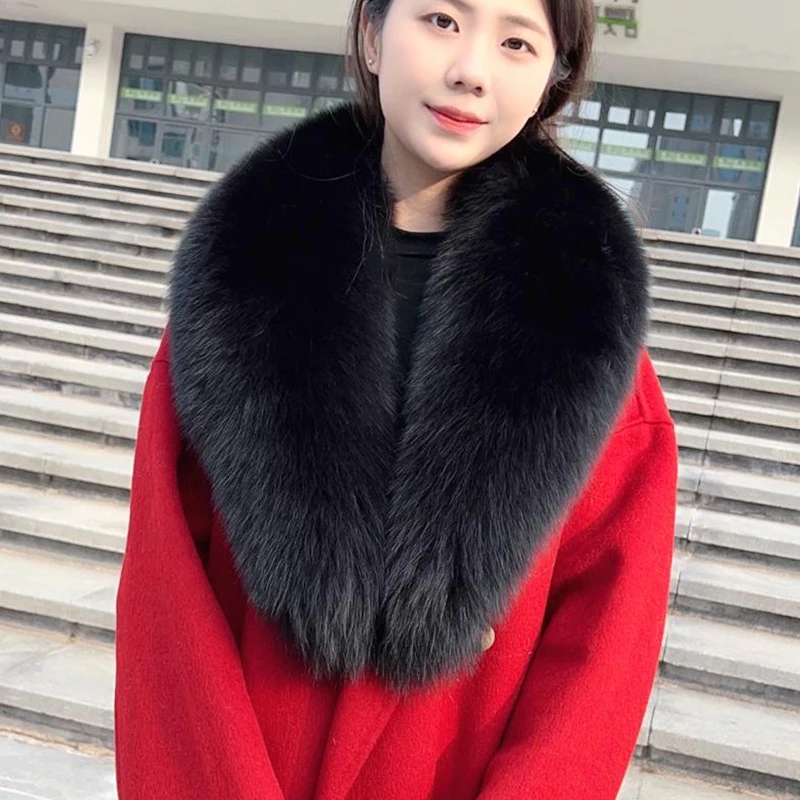 

Real Fox Fur Collar Women Men Fur Scarf Winter Neck Warmer Shawl Wraps For Woman Coat Hood Decor Fur Collars Luxury Scarves