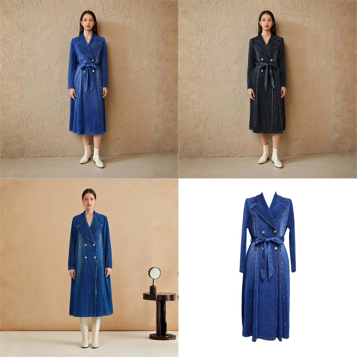 

Miyake Pleated Windbreaker Women's High-end Fashion Long Style Imitation Denim Jacket Temperament Commuting Windproof Coat Thick