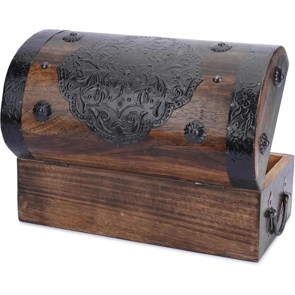 

Винтажный деревянный пиратский сундук — декоративная коробка для хранения с ракушками, большой держатель для ювелирных изделий, подарок для домашнего декора 11x6 дюймов