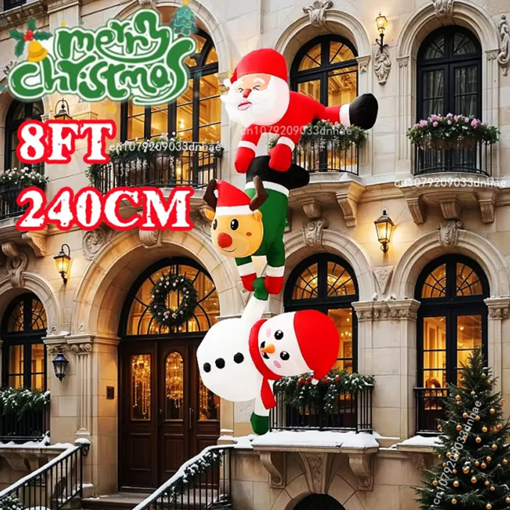 2.4M Inflatable Christmas Stacked Santa Elf Snowman with LED Lights, Climbing Blow Up Xmas Decor for Shop Window Yard Garden Indoor Outdoor Holiday Party Decoration