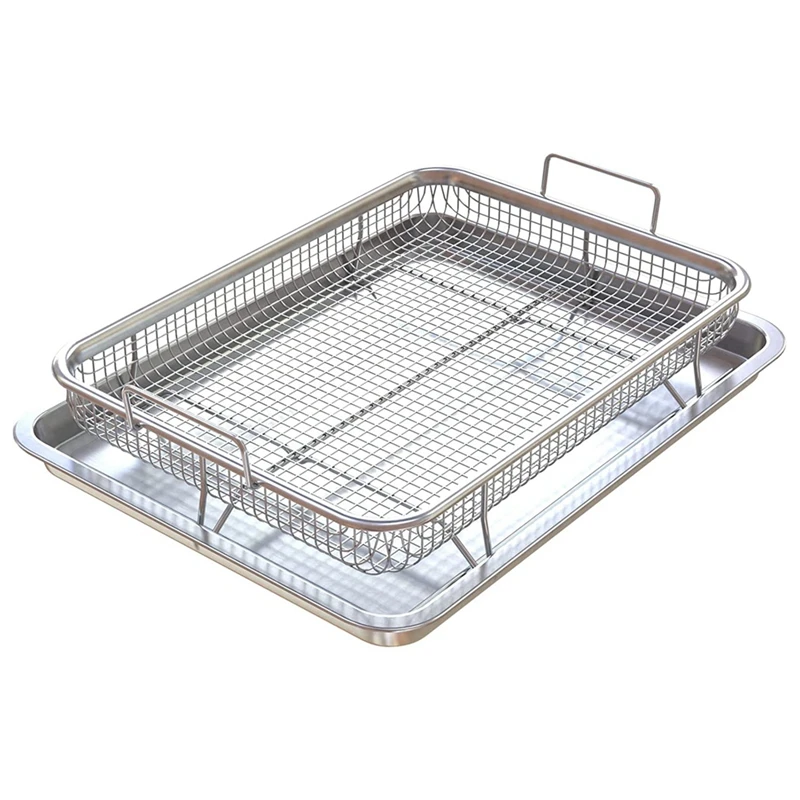 Stainless Steel Crisper Tray And Pan 2-Piece Set, Baking Pan Perfect For The Grill