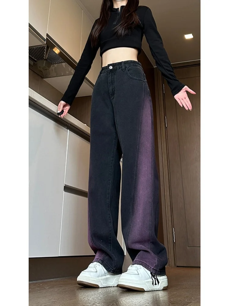 

adient Color Men's Jeans High Street Sle Loose Straight Leg Wide Leg Pants Floor Length Trousers Trendy Autumn Winter