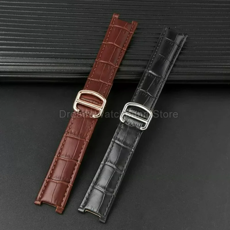 Genuine Cowhide Leather Watch Bracelet Sleek Surface Folding Clasp for Cartier Pasha Series Wear-Resistant Durable Watch Strap