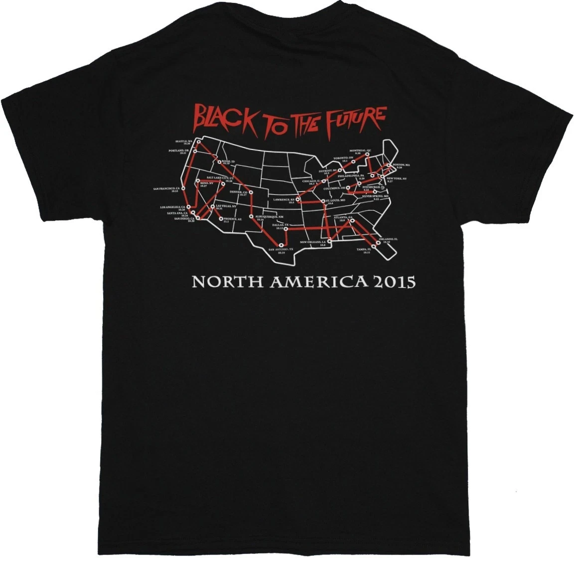 شبح أسود إلى المستقبل جولة شمال أمريكا 2015 تي شيرت الراقية الفاخرة لكل من الرجال والنساء أفضل Y2k الصيف الساخن بيع #2