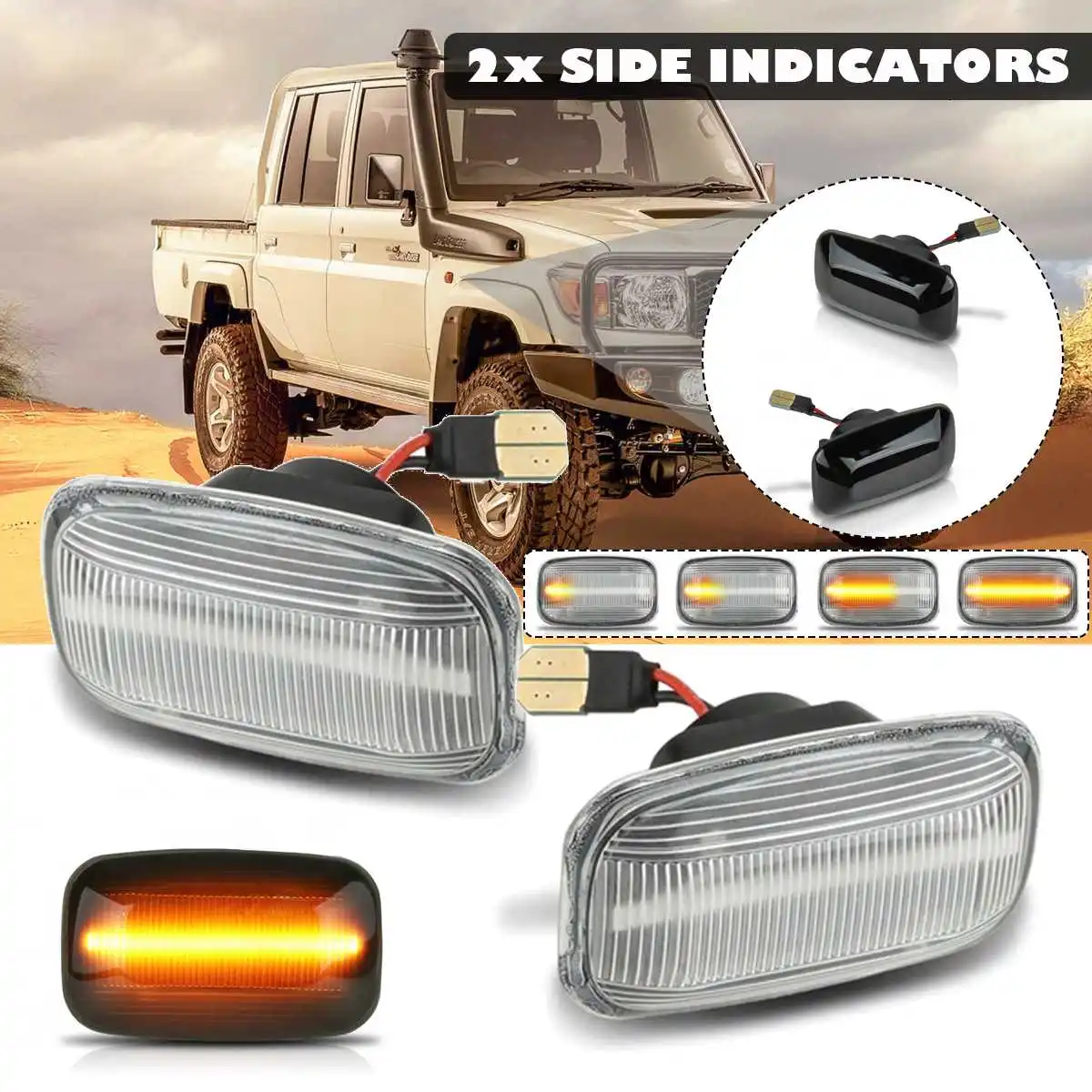Lampu sinyal belok penanda samping Led dinamis putih Amber untuk Toyota Land Cruiser 80 1988-1997 lampu sein samping 2 buah