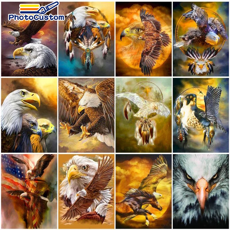 

PhotoCustom Oil Painting By Number Eagle Animal On Canvas Acrylic For Adult Kits Picture Paint By Number For Home Decortive Pain