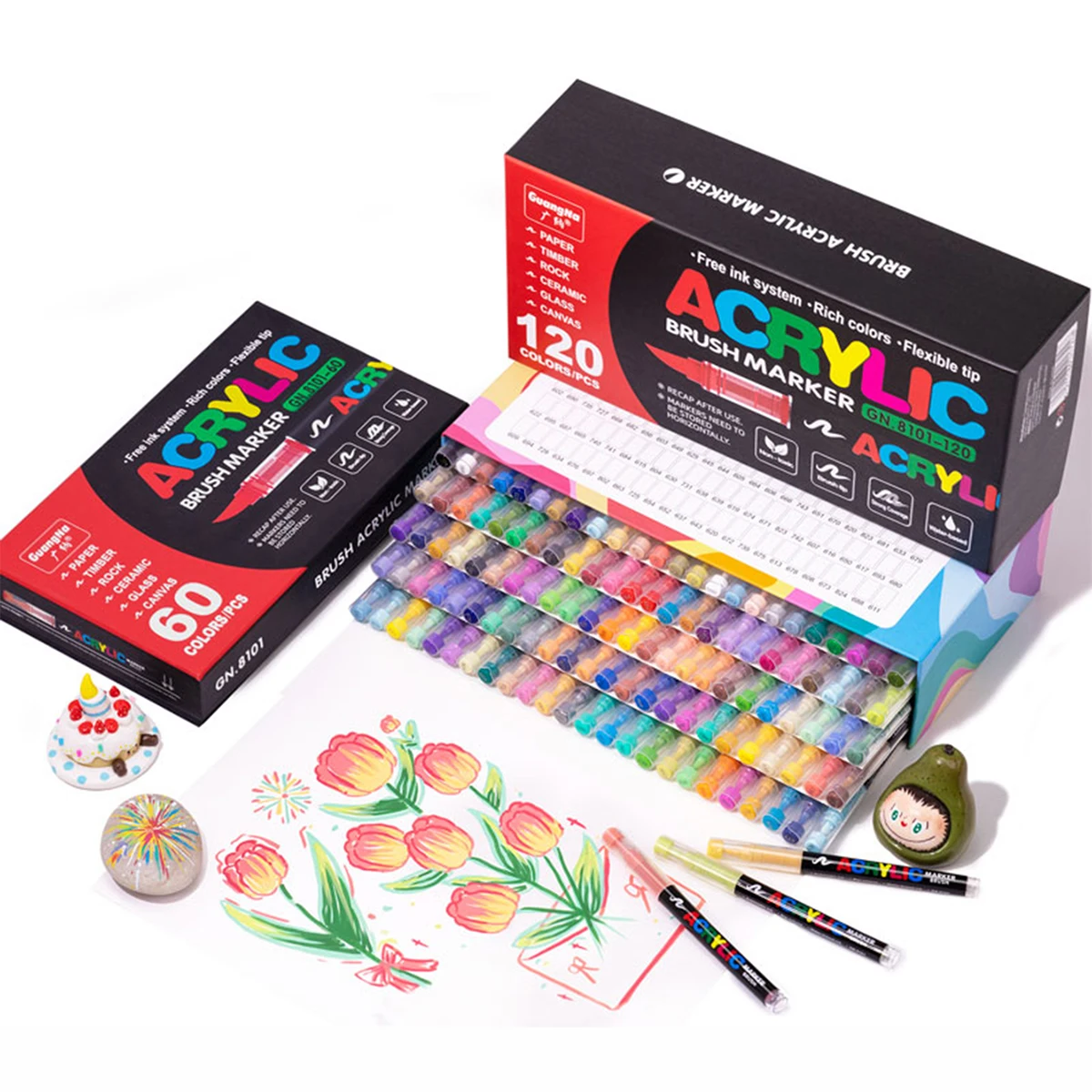 Guangna Acryl-Farbmarker, Pinselspitze, direktes Steuerungssystem für flüssige Tinte, professioneller Farbstift für jede Oberfläche – Detail 8