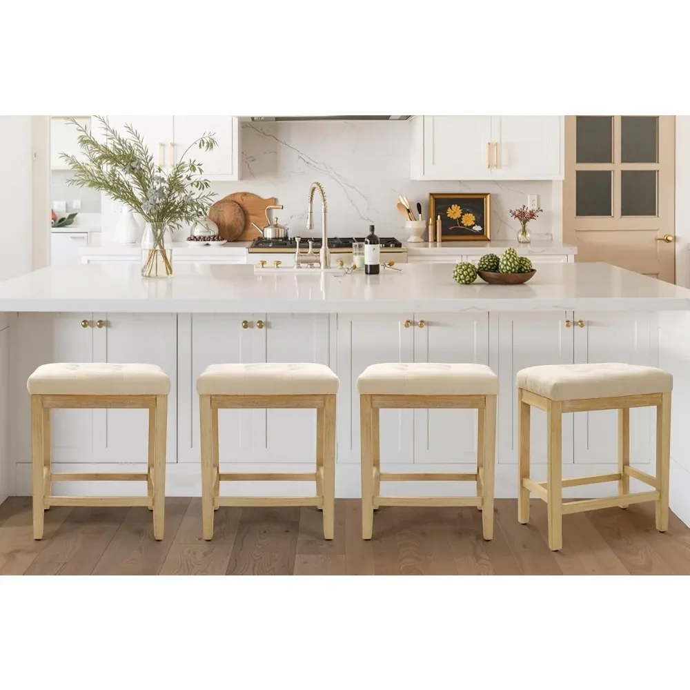 Set of 4 Farmhouse Style Counter Height Bar Stools with Fabric Seats for Modern Kitchen