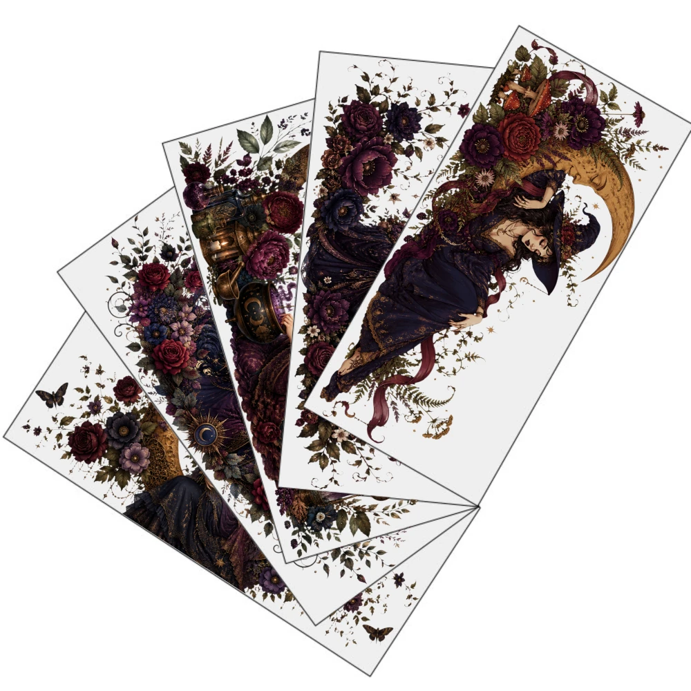 5 Sheets Witch Moon Floral UV DTF Stickers UV DTF Stickers Waterproof Rub on Transfers Transfer Sticker Decal