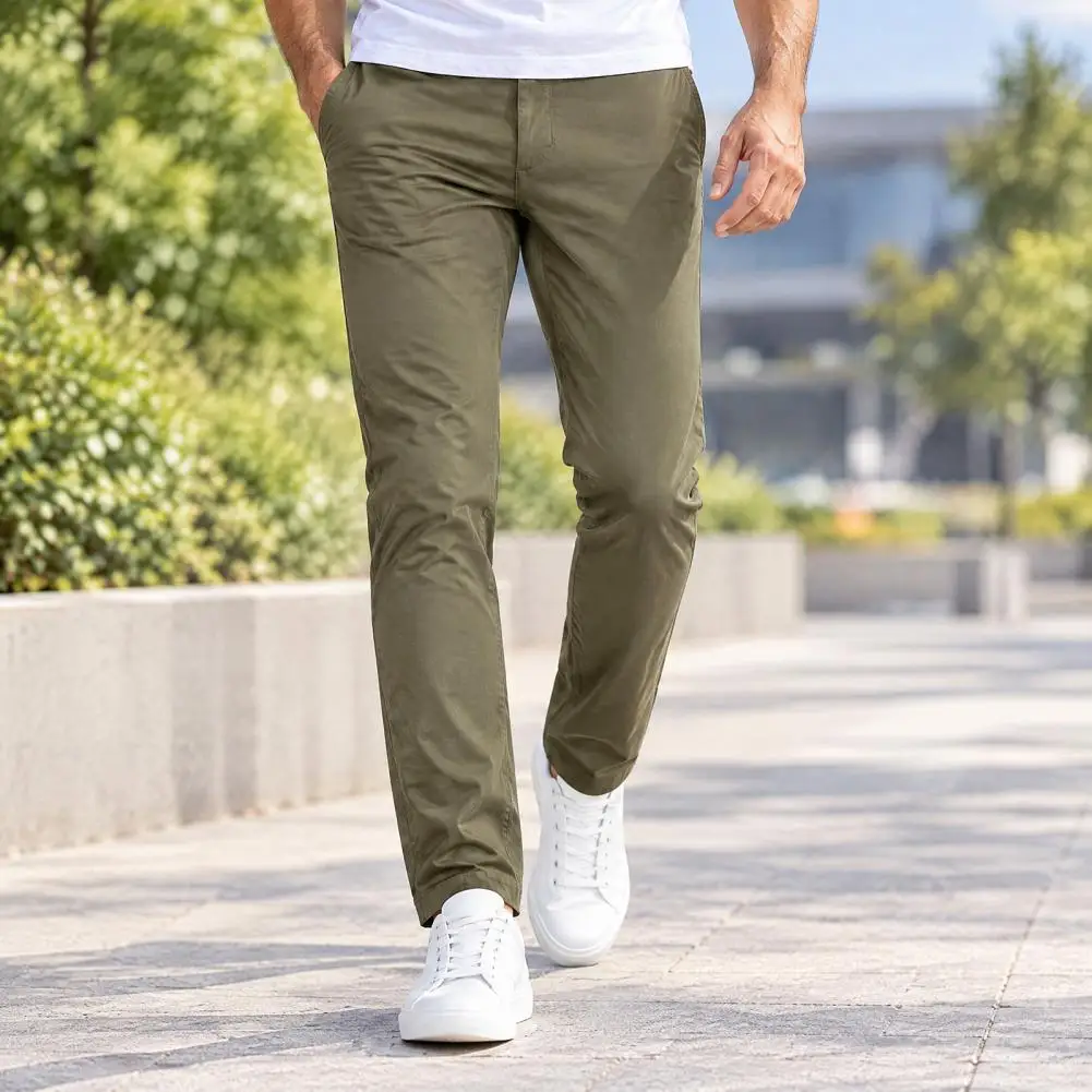 Versatile Slimming Leg Trousers Men's Slim Fit Twill Trousers Stretch Chinos Pants Relaxed Fit Casual Straight Leg for Office