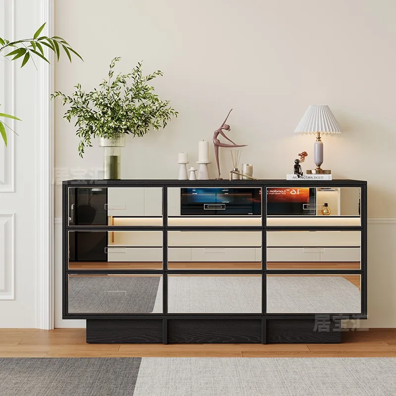 

mirror solid wood storage, drawer cabinet, wall entrance, living room, large-capacity modern retro dining side cabinet