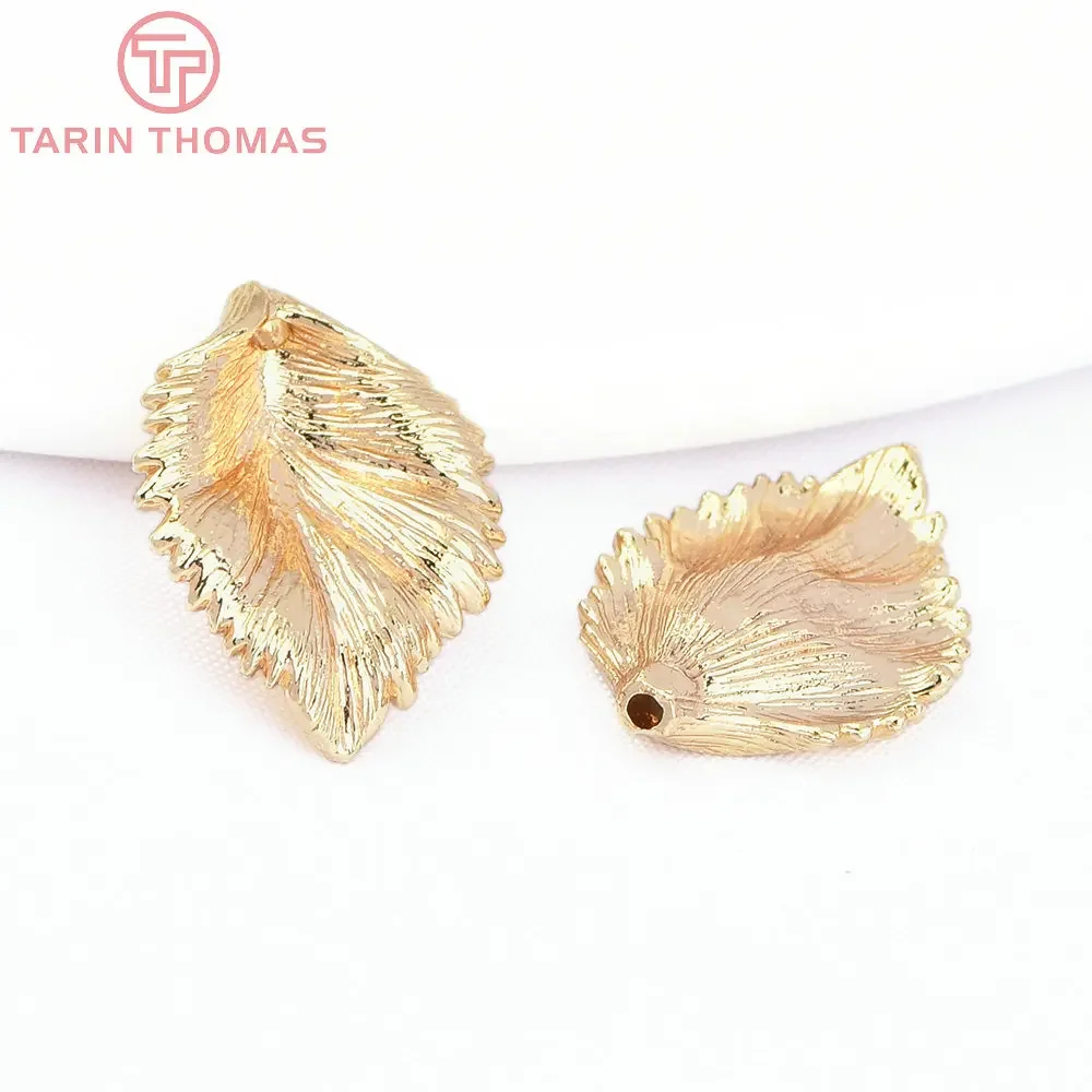 (1886)10PCS 12x17MM 24K Gold Color Plated Brass Tree Leaf Charms Leaves Beads Caps High Quality Diy Jewelry Accessorie Wholesale