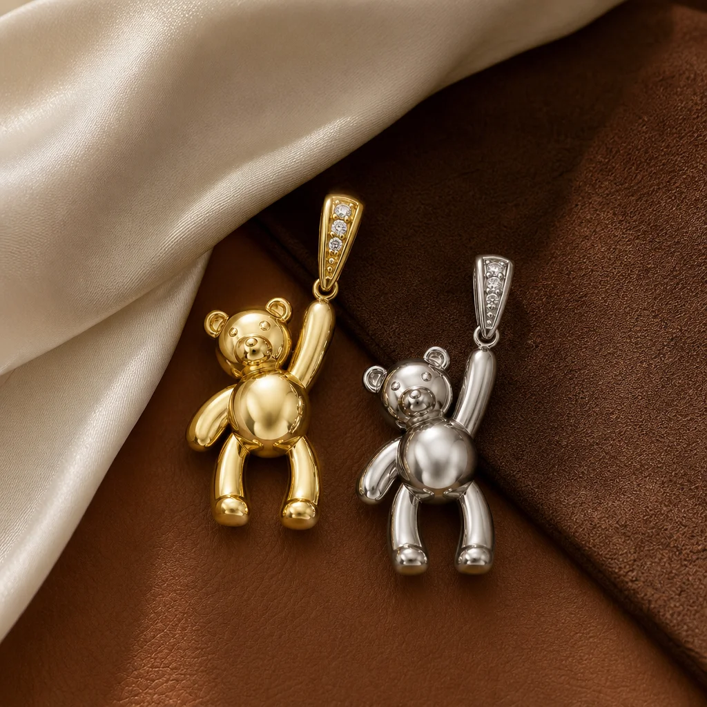 ZHENL Niedlicher Hängender Teddybär-Anhänger Charm 18K Vergoldeter Edelstahl 3D Tier-Ballonbär Halskette Damen Mädchen Schmuck – Detail 2
