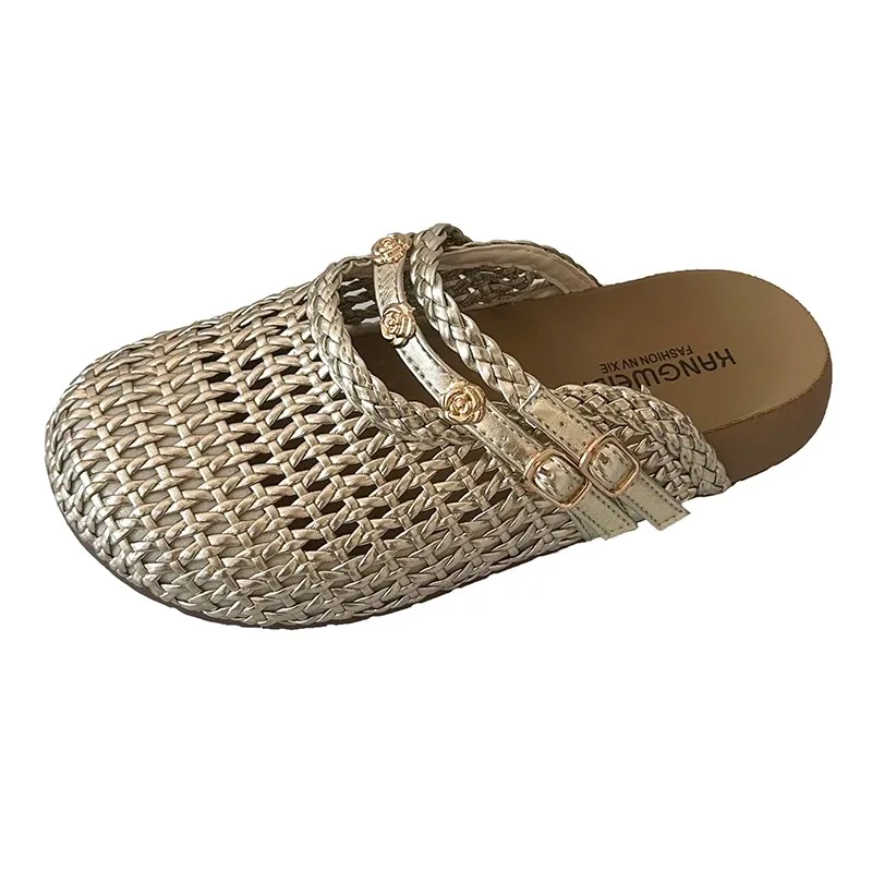

2026 Summer New Women's Mesh Woven Hollow-out Open-toe Slippers, Breathable Thick-soled Versatile Sandals