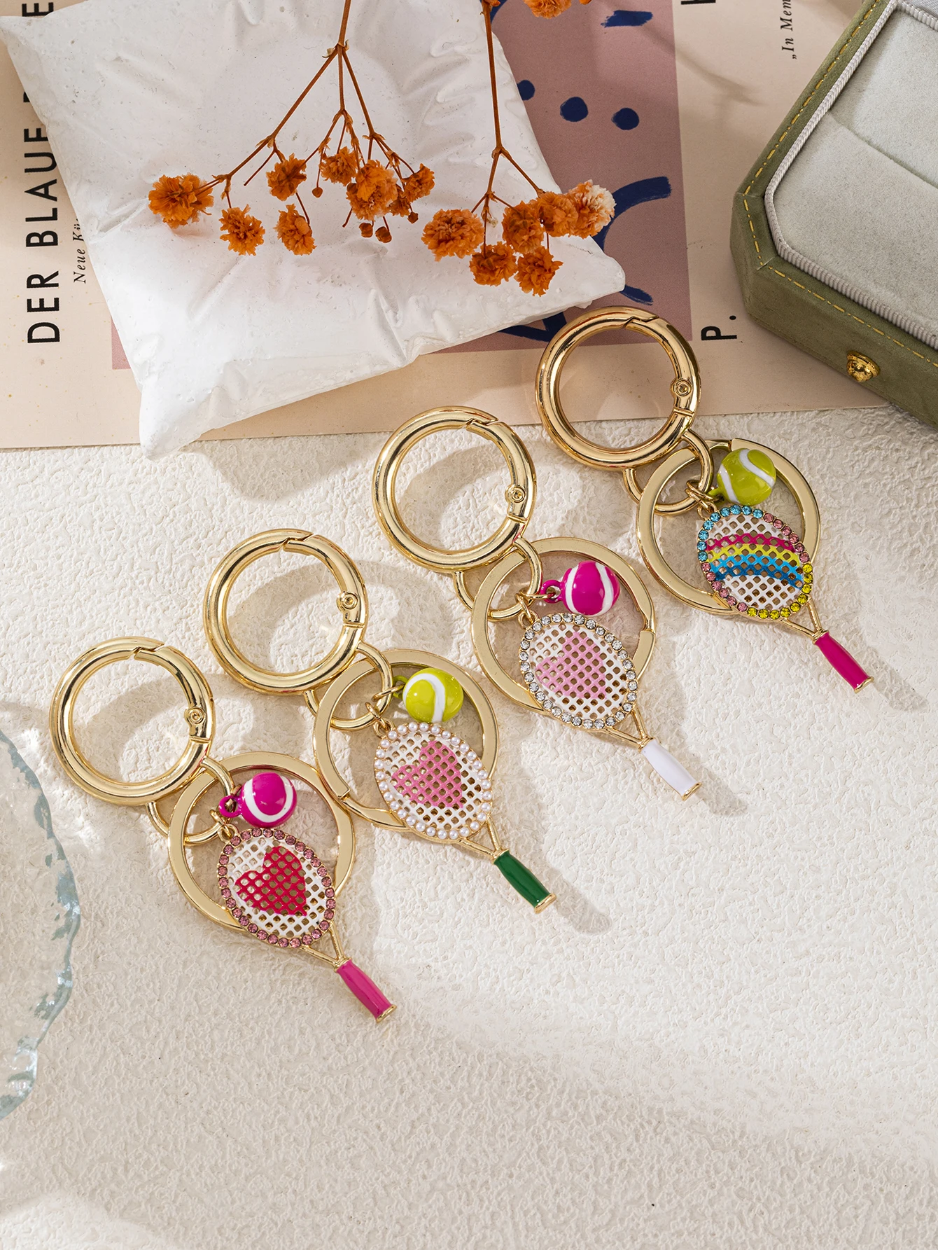 Neuer Sweet Love Tennisschläger mit Perlen- und Diamantbesatz DIY Schlüsselanhänger Schmuck – Detail 3