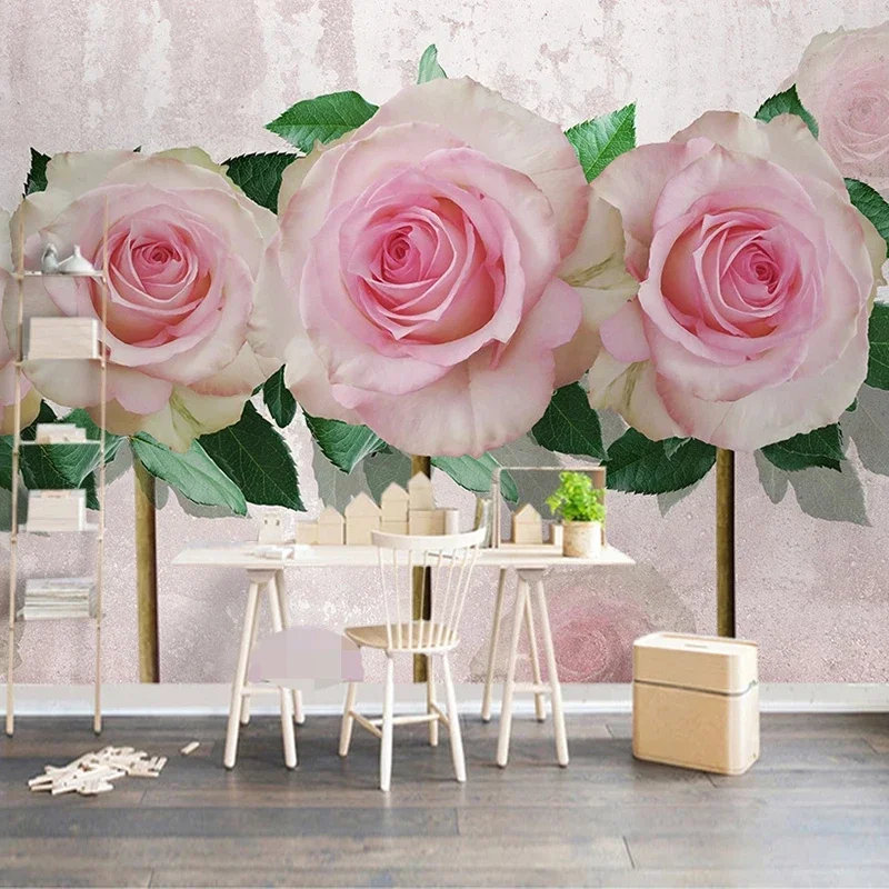 Custom Photo Wallpaper 3D Pink Rose Flowers Dining Room Living Bedroom Bedside Background Home Decor Papier Peint Mural Tapety