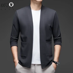 New Men's Business Casual Long Sleeved Solid Color Cloak Jacket Knitted Comfortable and Fashionable All Season Versatile Top