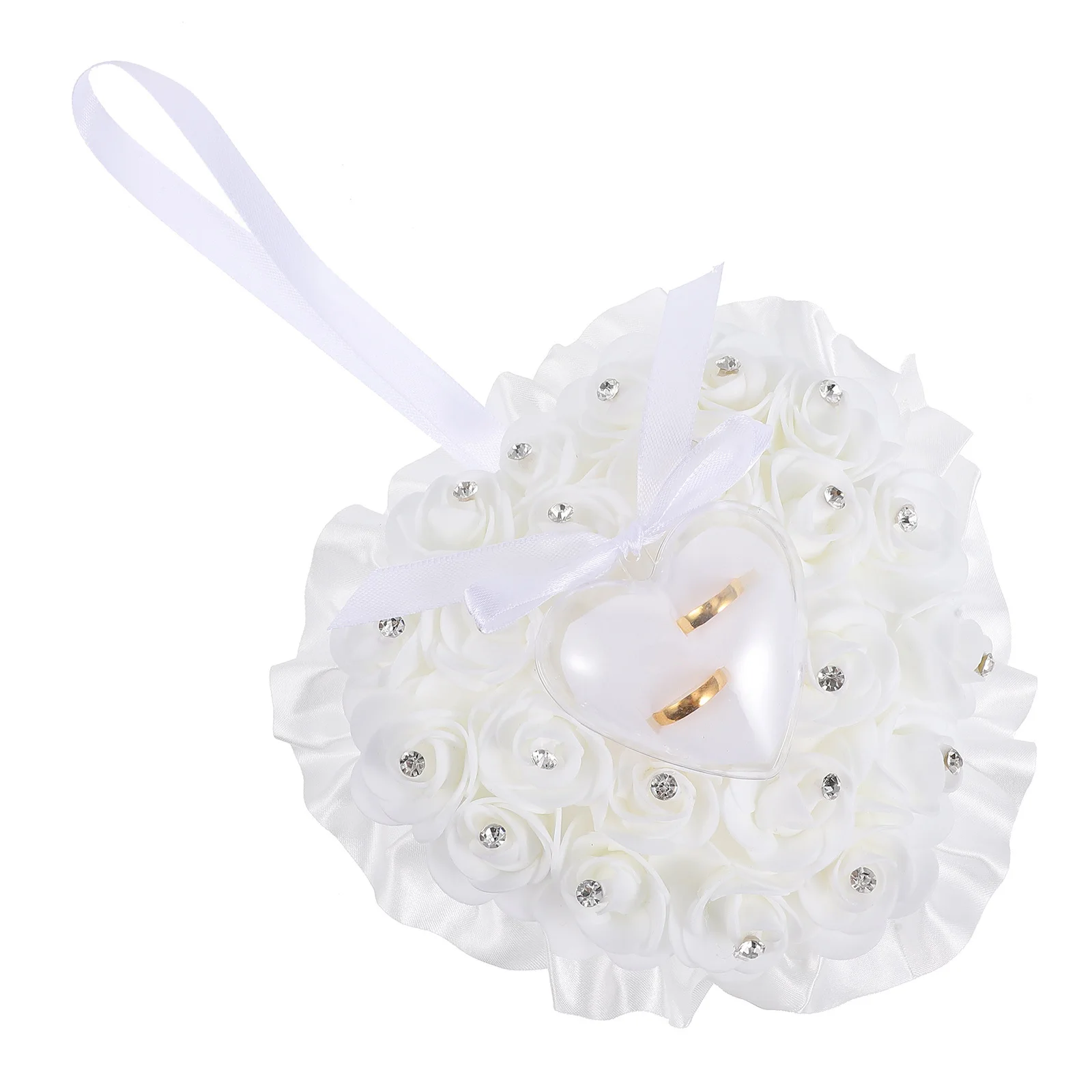 1Pcs Hochzeit Ring Kissen Herz Form Transparent Box Rose Blume Strass Dekoration Romantische Braut Ring Kissen Hochzeit