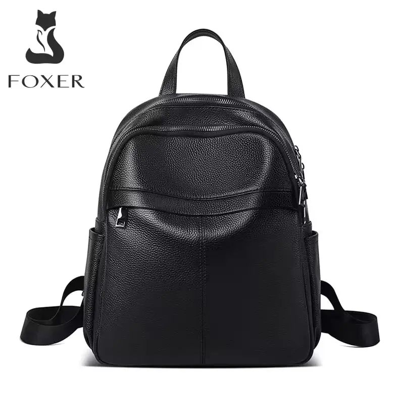 FOXER Women\'s Split Leather Multi-Function Backpack Lady Vintage Phone Pouch Pack Female School Bags High Quality Travel Bagpack