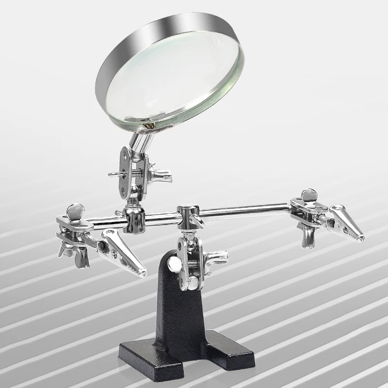 (BF06)Helping Third Hand Tool Soldering Stand With 5X Welding Magnifying Glass 2 Alligator Clips 360 Rotating Adju Repair Tool