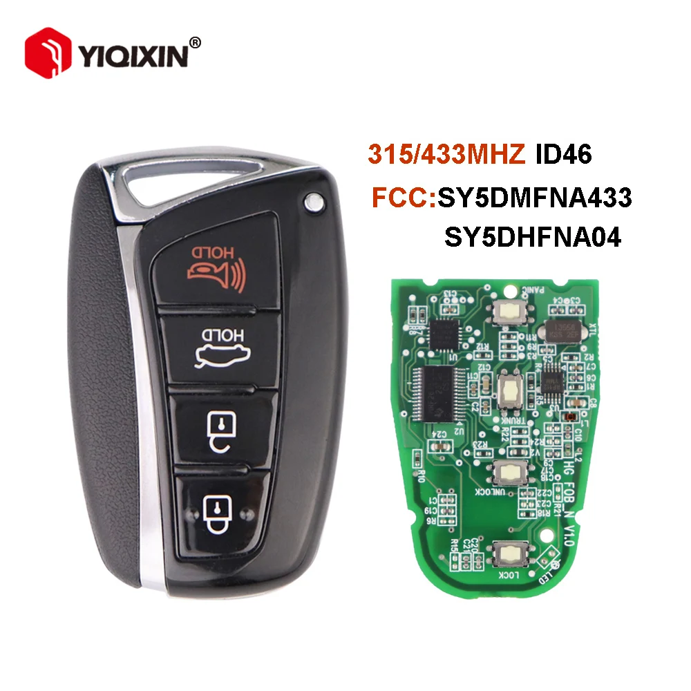 YIQIXIN Remote Car Key For Hyundai Santa Genesis Fe 2013 2014 2015 2016 2017 2018 315/433MHZ ID46 PCF7952 SY5DMFNA433 SY5DHFNA04