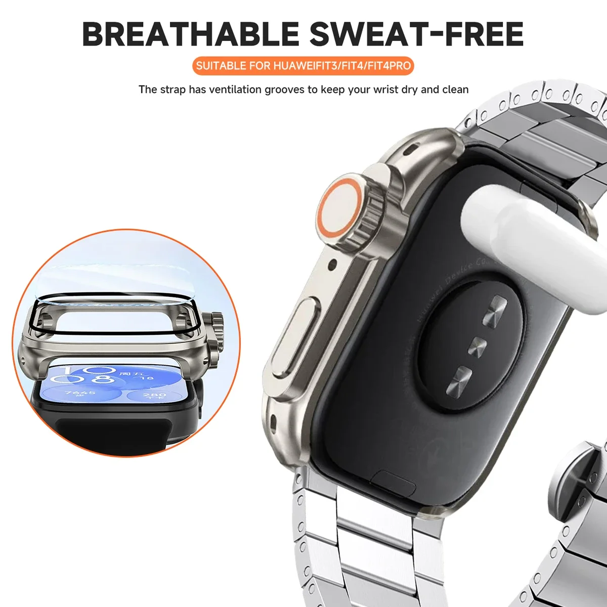 Stainless Steel Band+Change To Ultra Case For Huawei Watch Fit 4/Fit 4Pro Protective Shell Metal Strap For Huawei Watch Fit 3