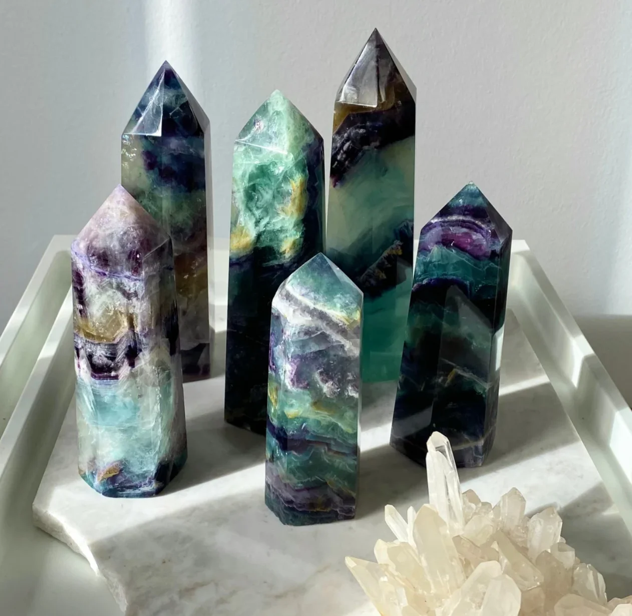 

Fluorite Tower Point-Natural Gemstone Tower-Crystal Obelisk Chakra Stones Polished Healing Crystal Gift