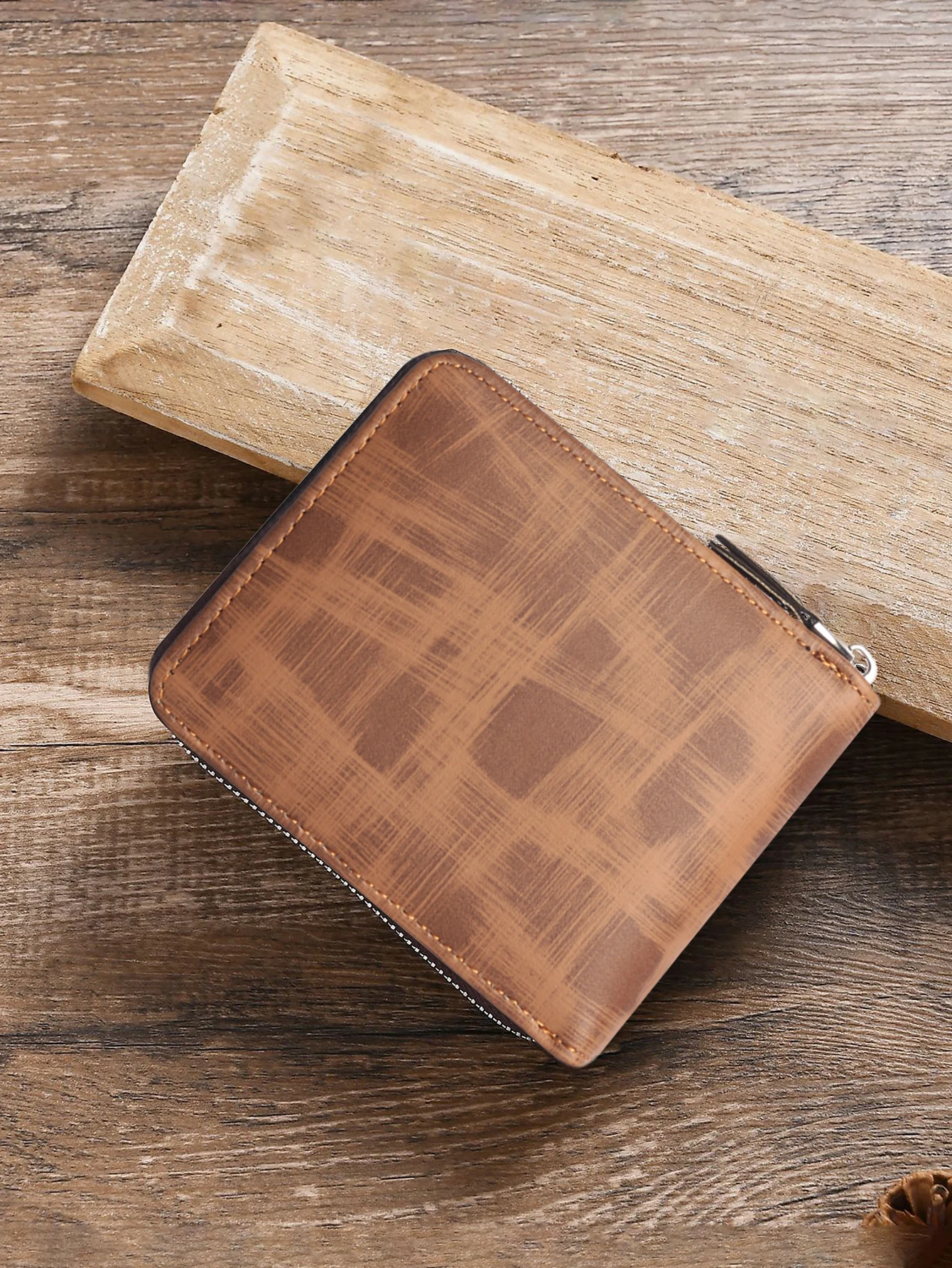 محفظة HOVI'S للرجال من جلد البولي يوريثان، محفظة رفيعة وخفيفة الوزن بسحاب للعملات المعدنية مع فتحات متعددة للبطاقات ونافذة معرف الصور