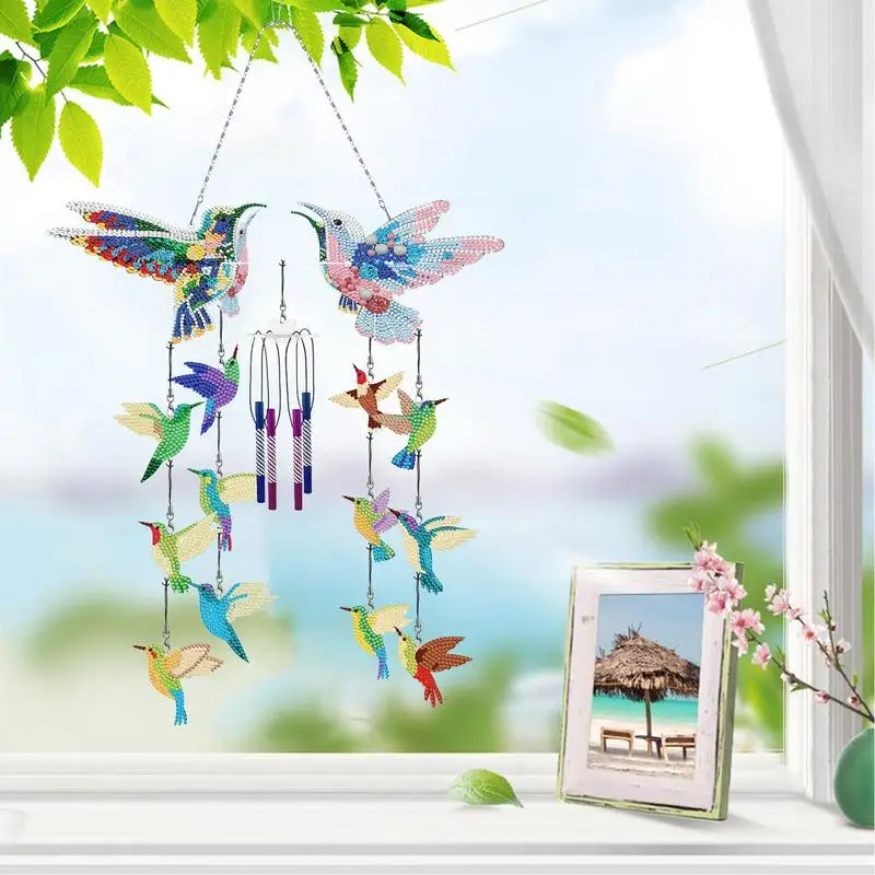 Hummingbird Chimes Crystal 3D Dotted Art Painting Bird Pendant Mosaic Crafts Coloring Arts Rhinestone Painting Create Your Bird