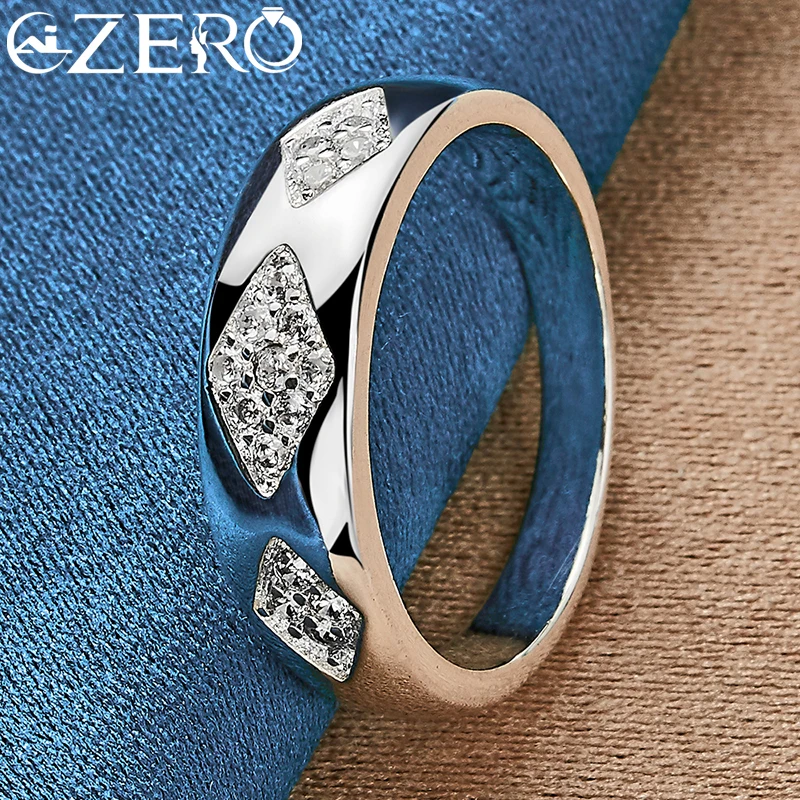 Hot 925 Sterling Silver Rhombus Pattern Shiny Zircon Rings 7-10 Size For Women Man Wedding Fashion Party Jewelry Couple Gifts