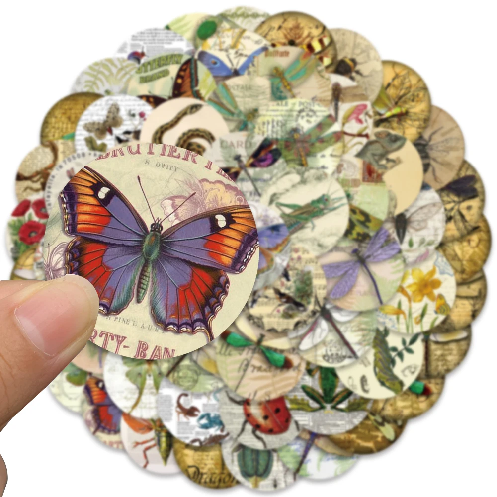 58PCS Vintage Insect Science Retro Dragonfly Butterfly Stickers Aesthetic Decal for Diary Suitcase Scrapbook Phone Computer