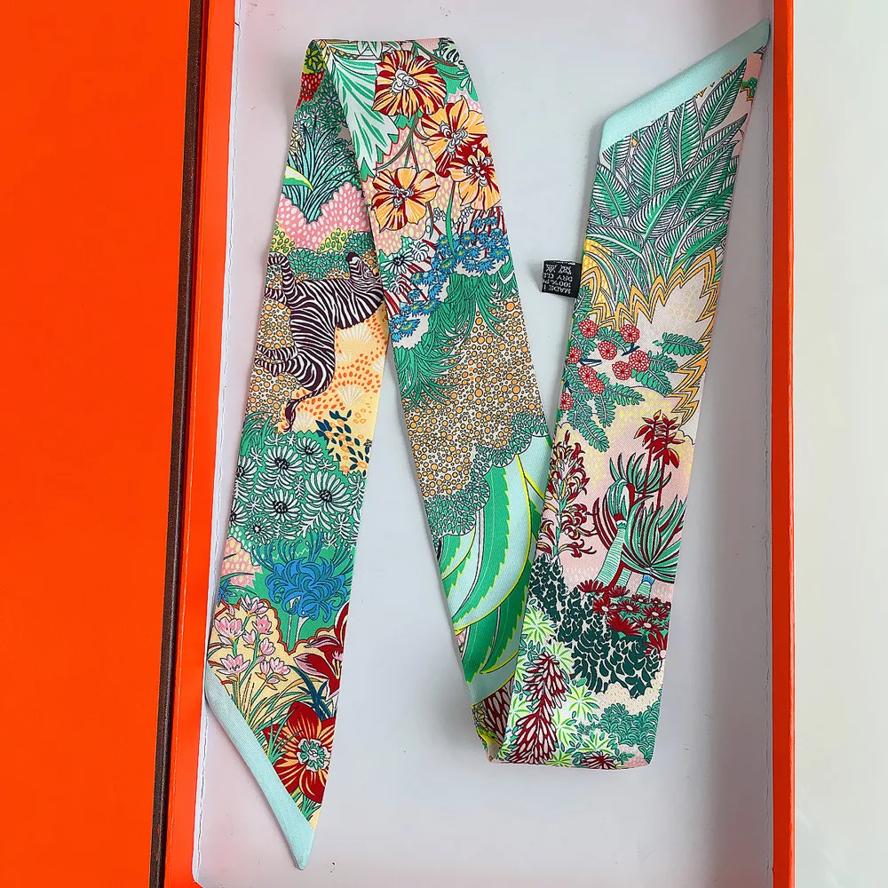 Bufanda larga con estampado de caballo de la selva para mujer, cinta de estilo coreano para las cuatro estaciones, pañuelo para el pelo, envoltura para el cuello, regalo de viaje, accesorio