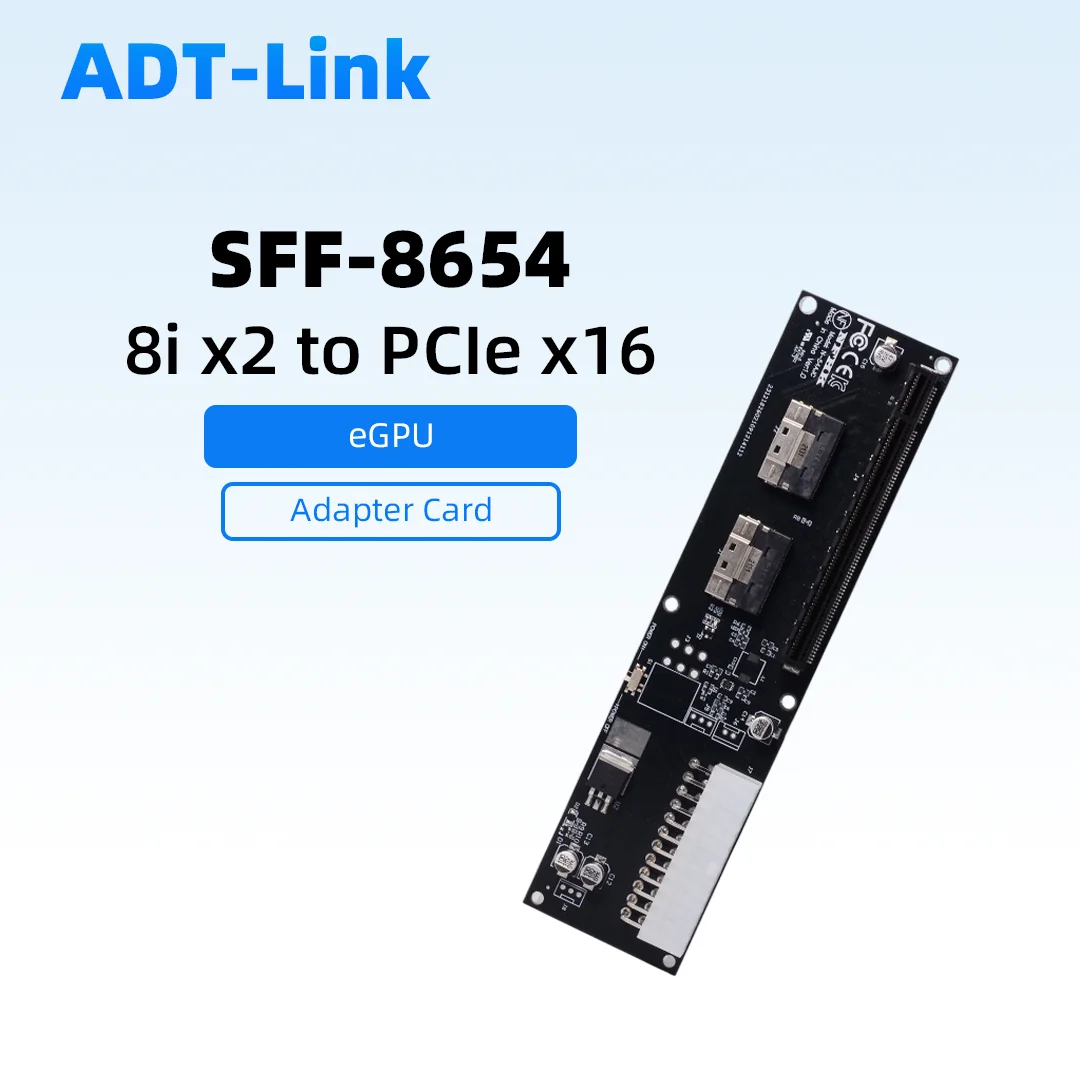 SFF-8654 8i X2 To PCIe X16 Adapter Card for External GPU Riser Adapter / SFF-8654 Cross Cable 50CM