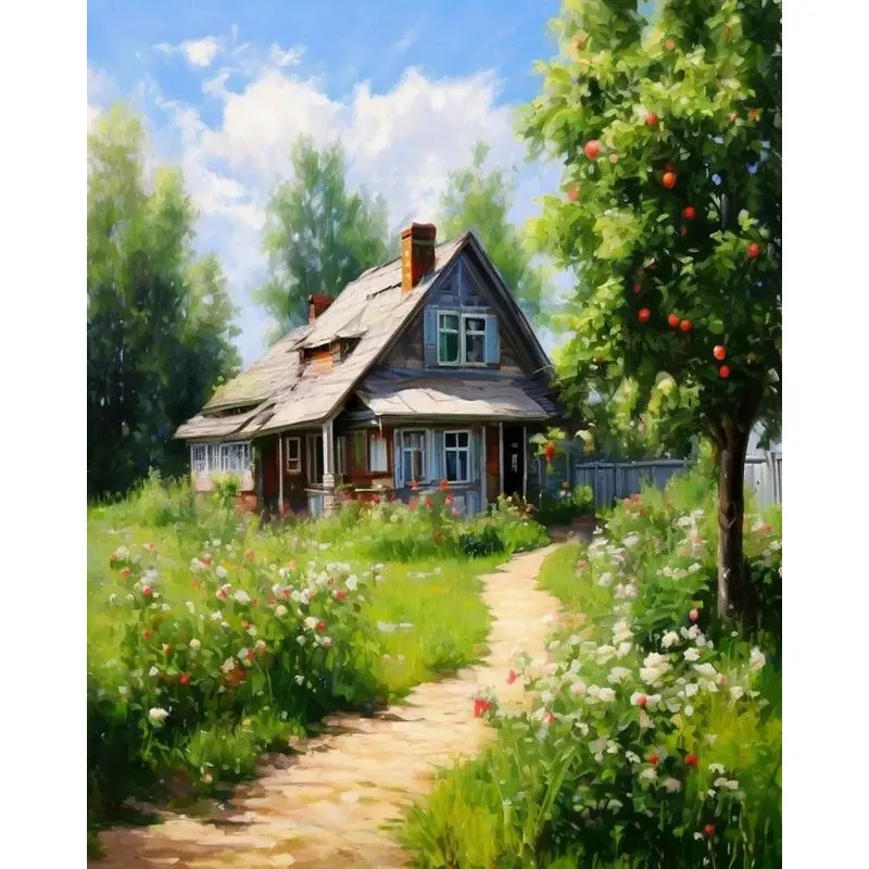 

CHENISTORY Painting By Number House Landscape Drawing On Canvas Hand Painted DIY Picture By Numbers Tree Home Decoration