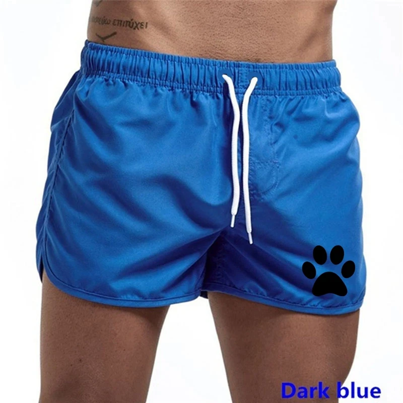 Summer New Men\'s Sports Leisure Breathable Fitness Drawstring Quick Dry Loose Men\'s Beach Pants Solid Color Shorts Dog Paw Print