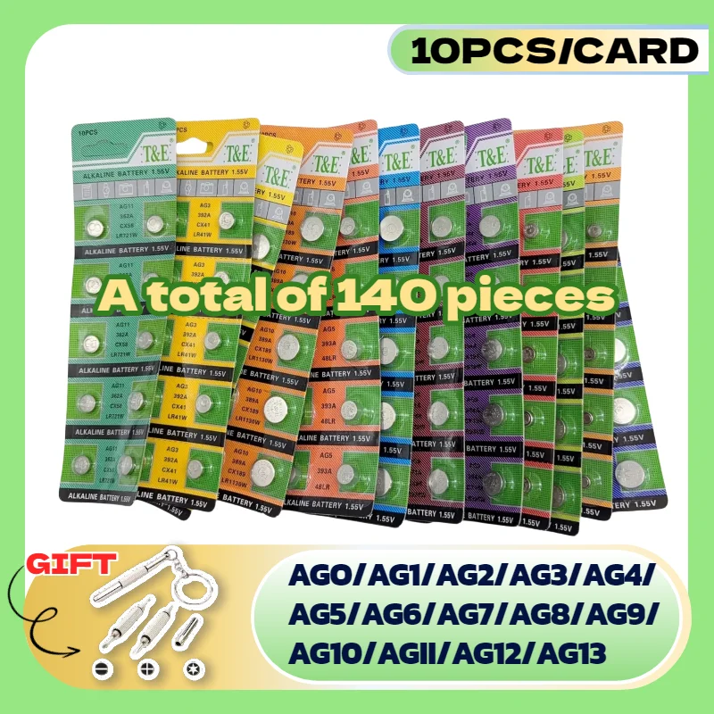 

140pcs AG0 AG1 AG2 AG3 AG4 AG5 AG6 AG7 AG8 AG9 AG10 AG11 AG12 AG13 Button Cell Batteries 1.5V Alkaline Coin Cell Watch Battery