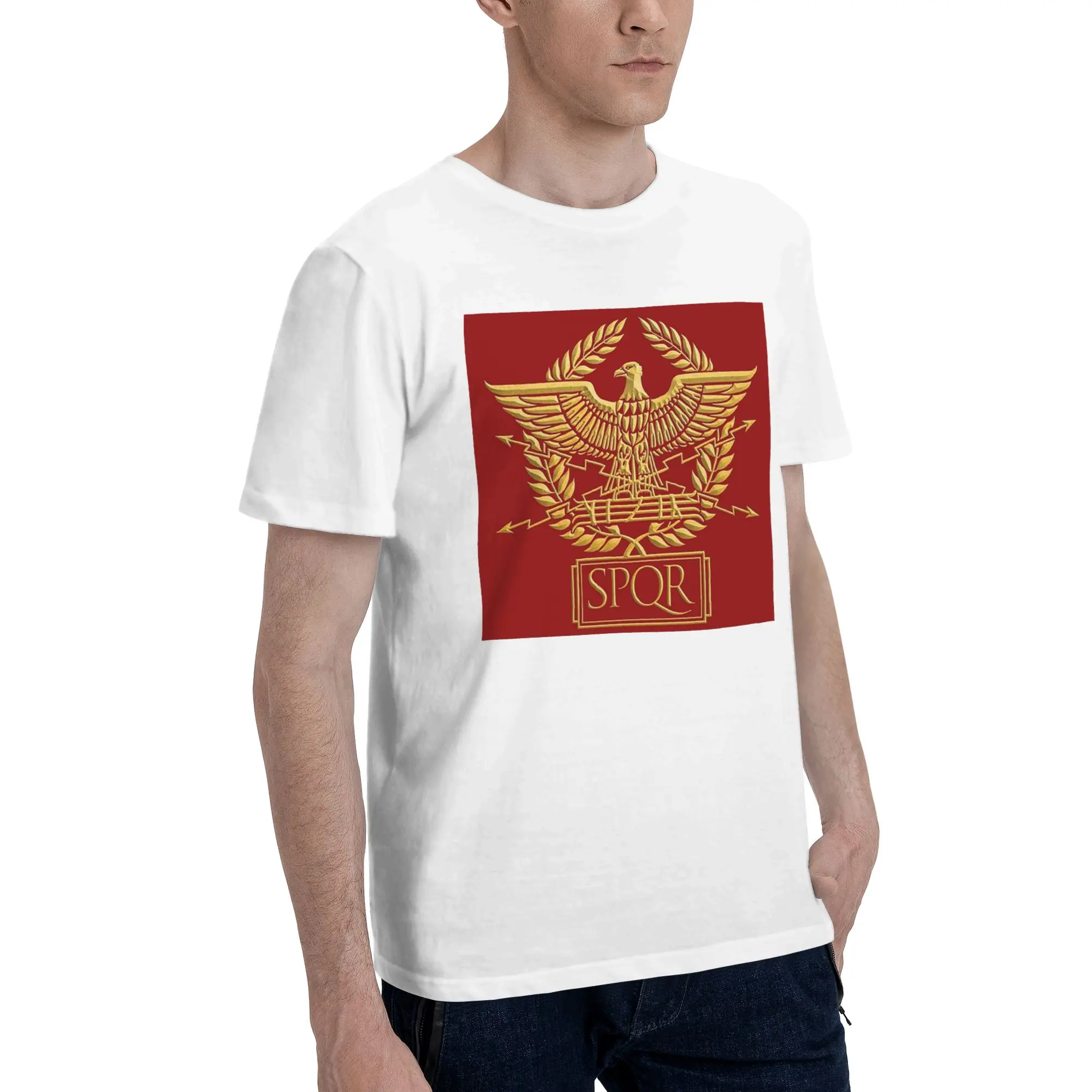 

Gold Roman Aquila Eagle SPQR Men T-Shirt Oversized T Shirts Men's Round Neck Cotton Tees Short Summer Male