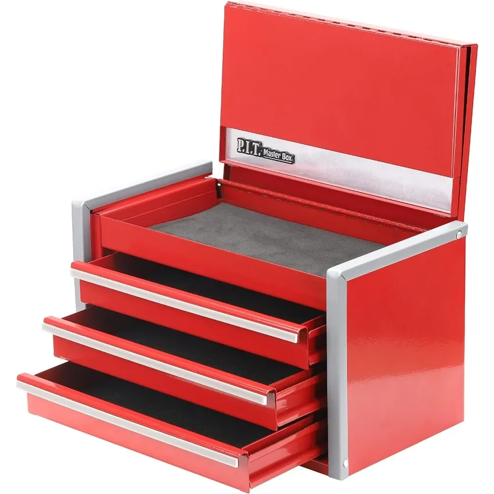 For Portable 3 Drawer Steel Tool Box with Magnetic Locking, Red Hand Carry Tool Cases for Tools Storage Micro Top Chest