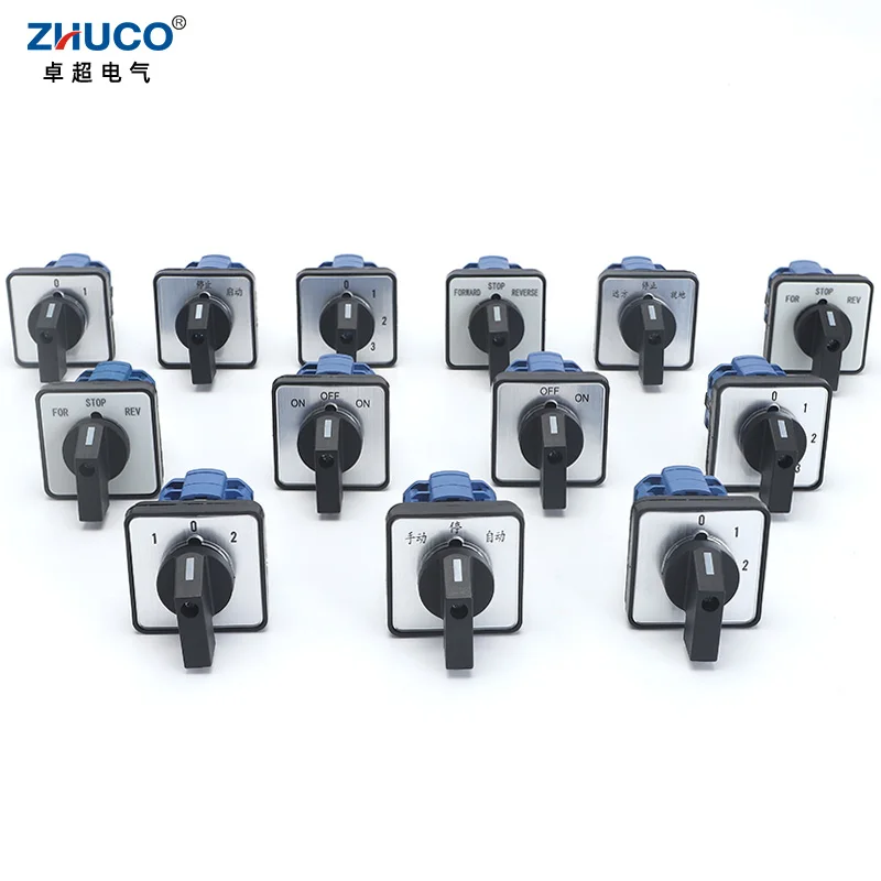 ZHUCO SZW26/LW26-20 20A 660V 64X64/48X48 mm Panel Mount 2 Phase 8 Screws Terminals Knob Selector Cam Rotary Changeover Switch