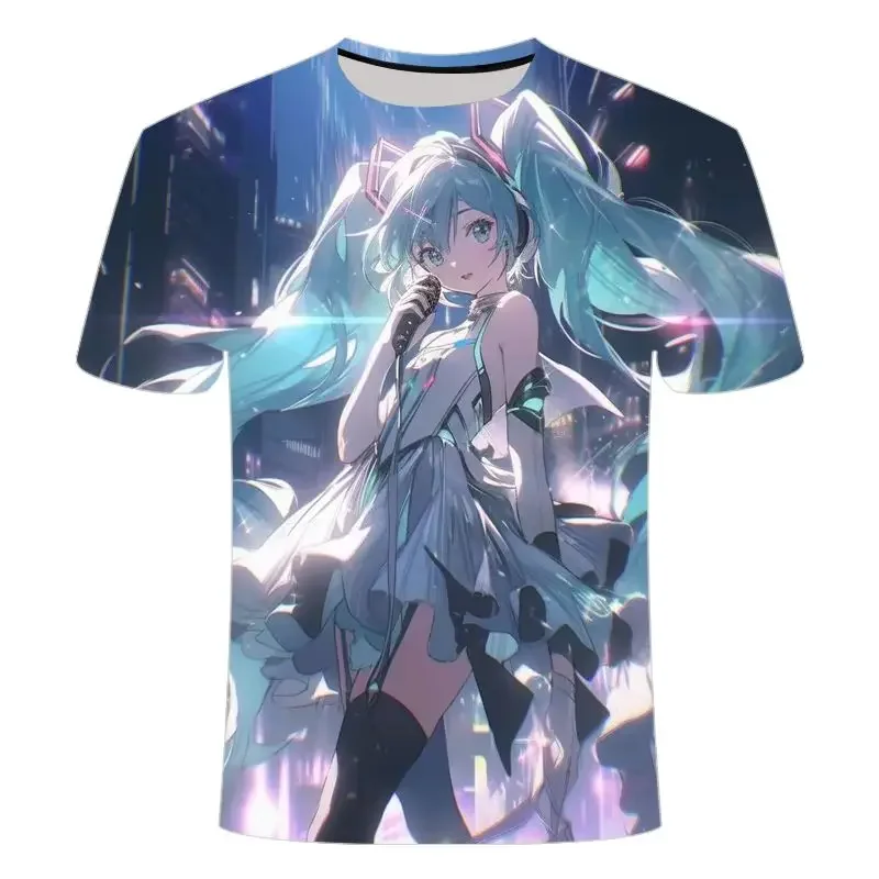 2026 Summer Hatsune Miku Retro Cosplay T-shirt Men's Oversized 3D Printed Short-sleeved Family Unisex Children's Sports Shirt