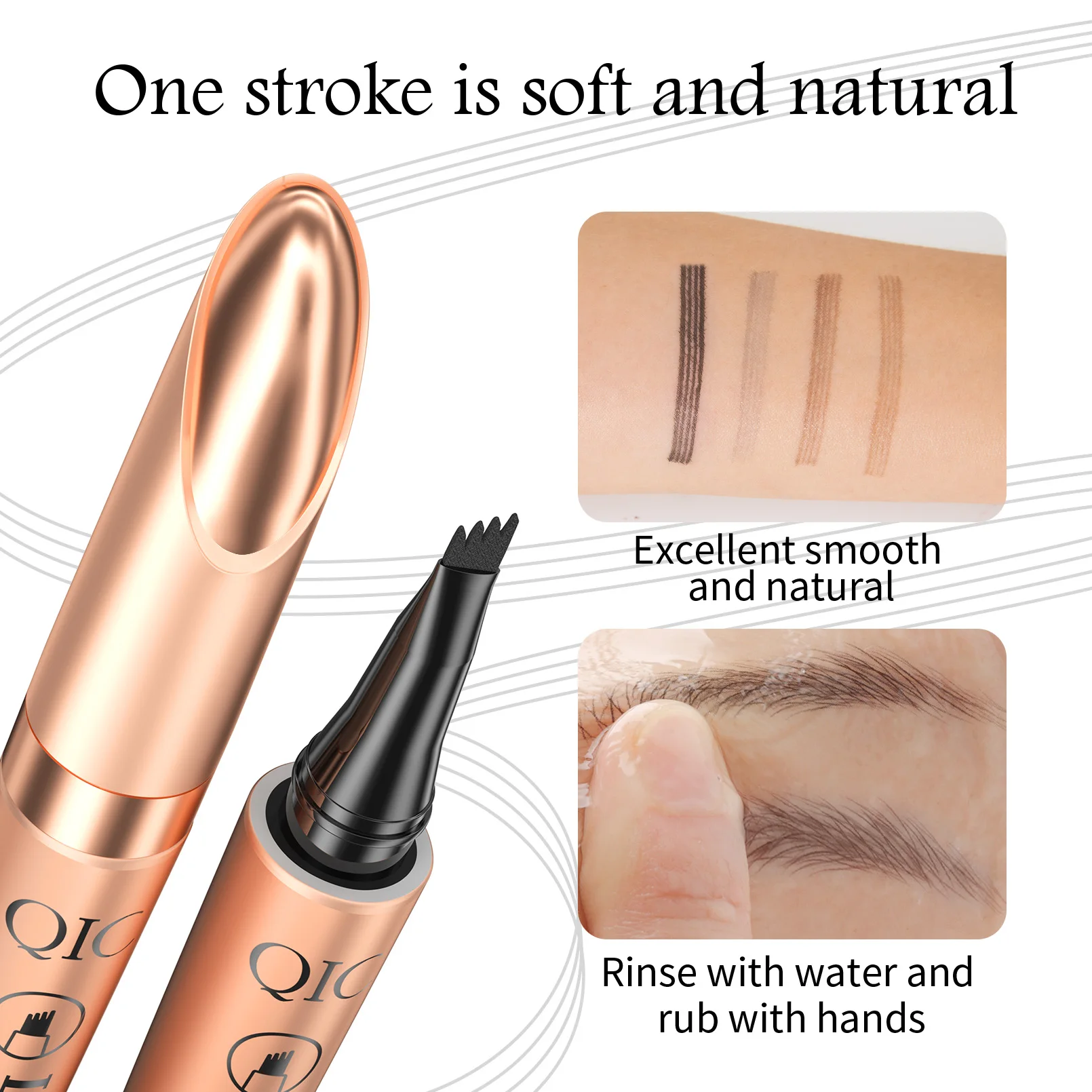 4 แยกหัวดินสอเขียนคิ้ว Long Last Smudge Proof กันน้ําเหงื่อเม็ดสีสูงใช้งานง่าย Liquid ดินสอเขียนคิ้ว