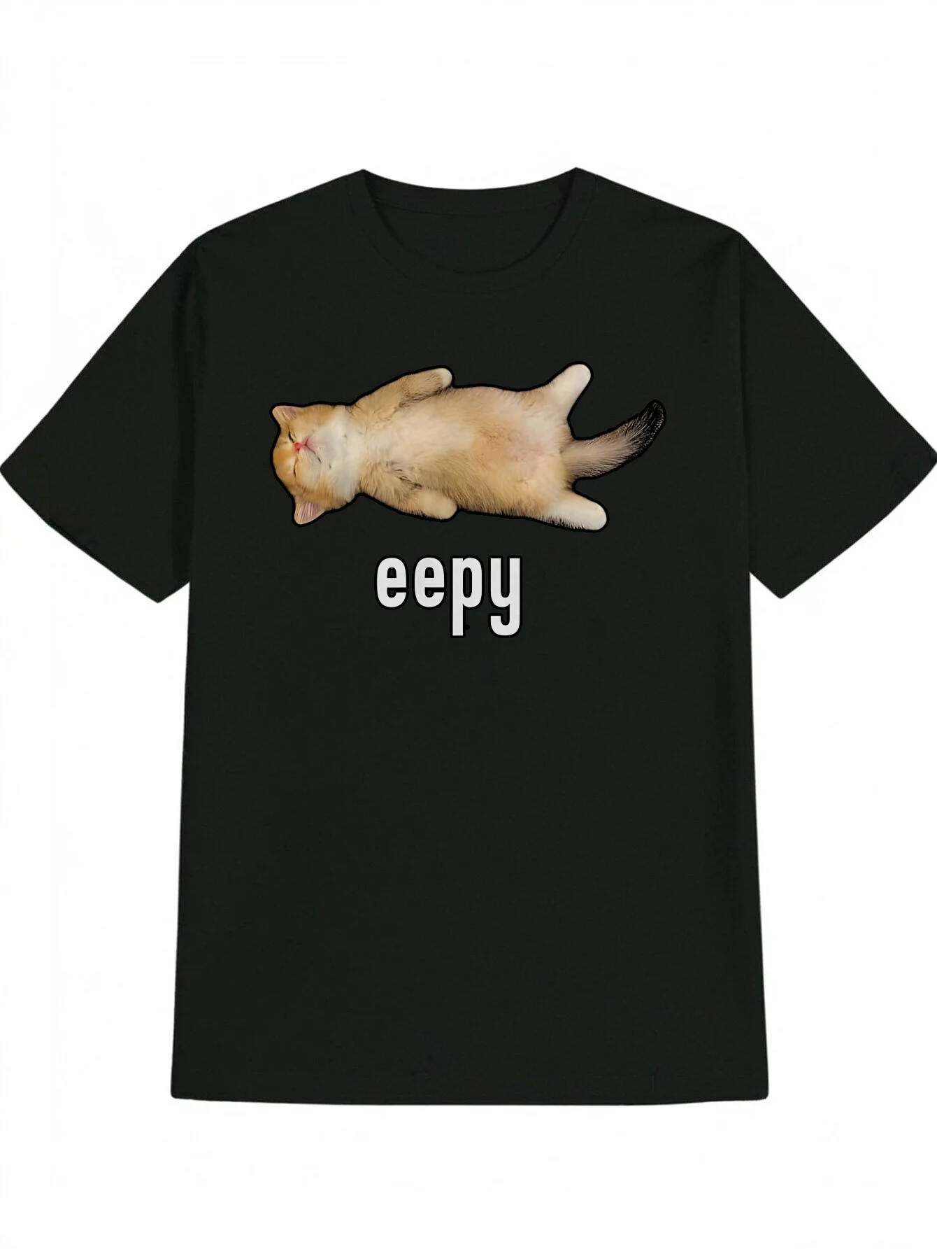 مضحك النوم القط ميمي تي شيرت للرجال والنساء Eepy النص الجرافيك تي شيرت الصيف تجريب قميص لباس غير رسمي لمحبي القط #3