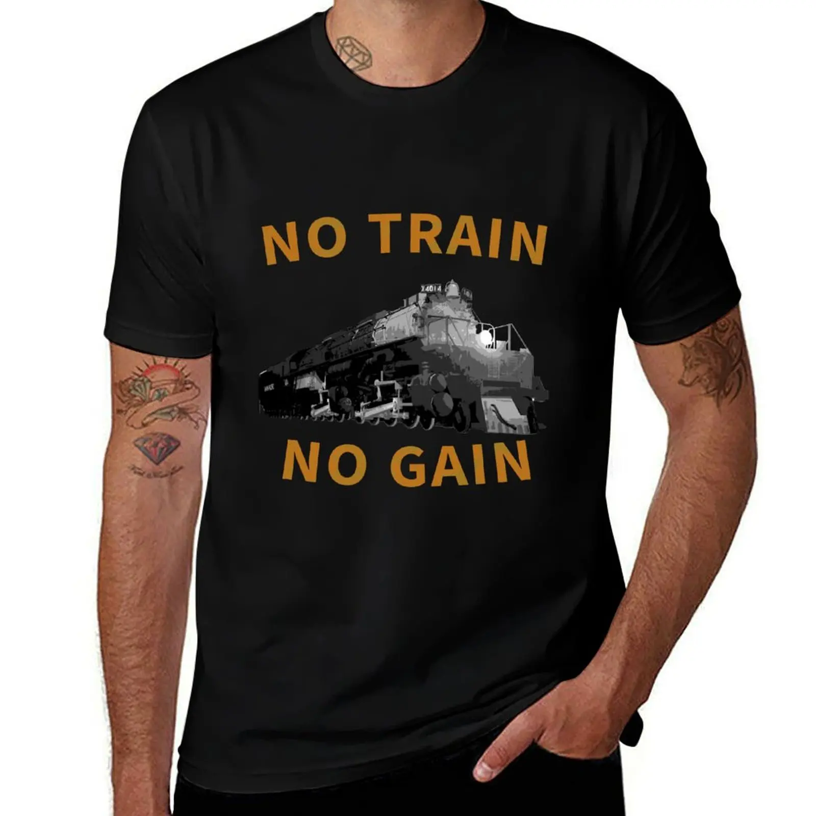 No Train No Gain - Big Boy Locomotive T-Shirt Casual Loose Short Sleeve Tee for Men T-Shirt