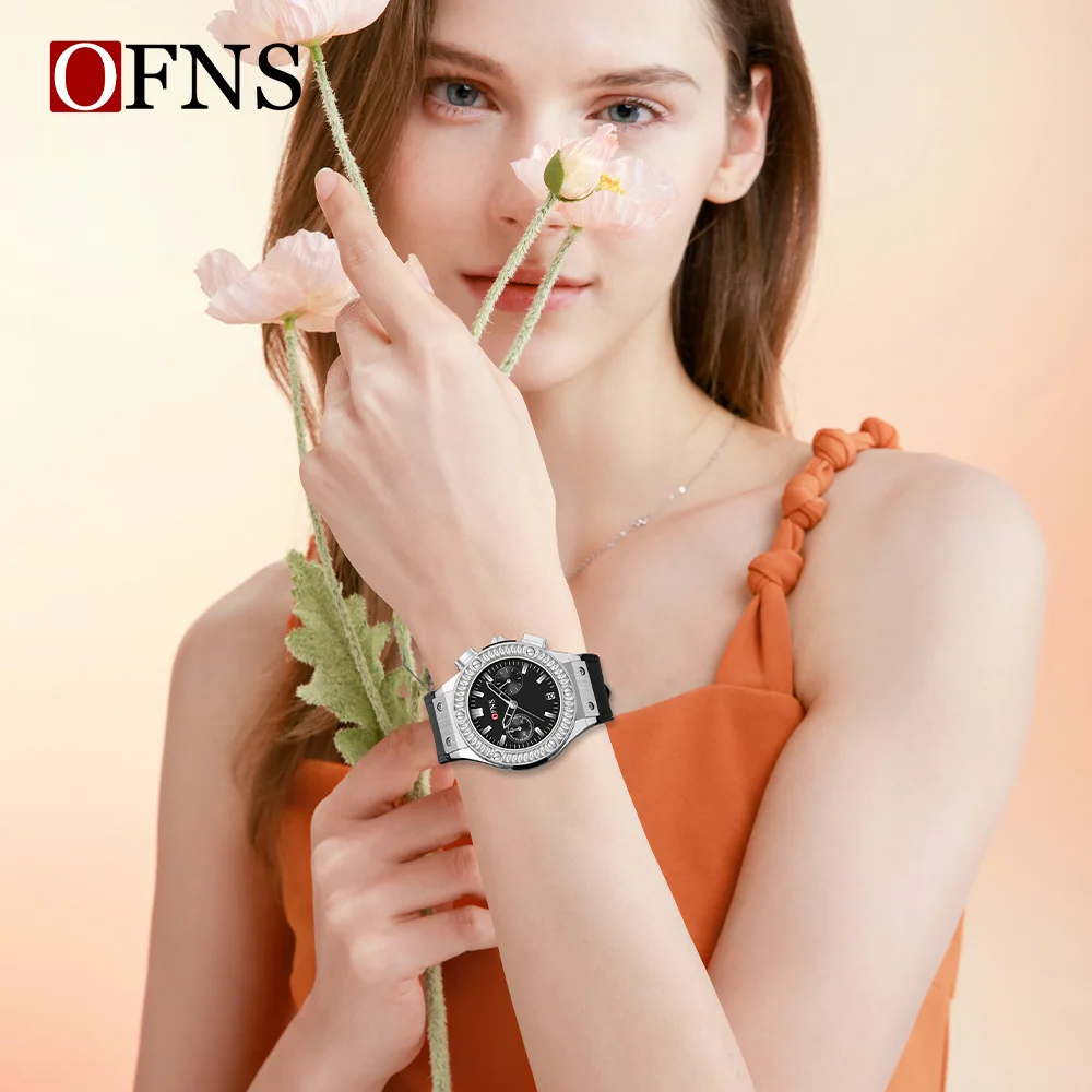 OFNS 1530 Reloj de cuarzo de lujo para mujer de negocios Calendario resistente al agua Luz nocturna Reloj de cuarzo simple de moda para mujer