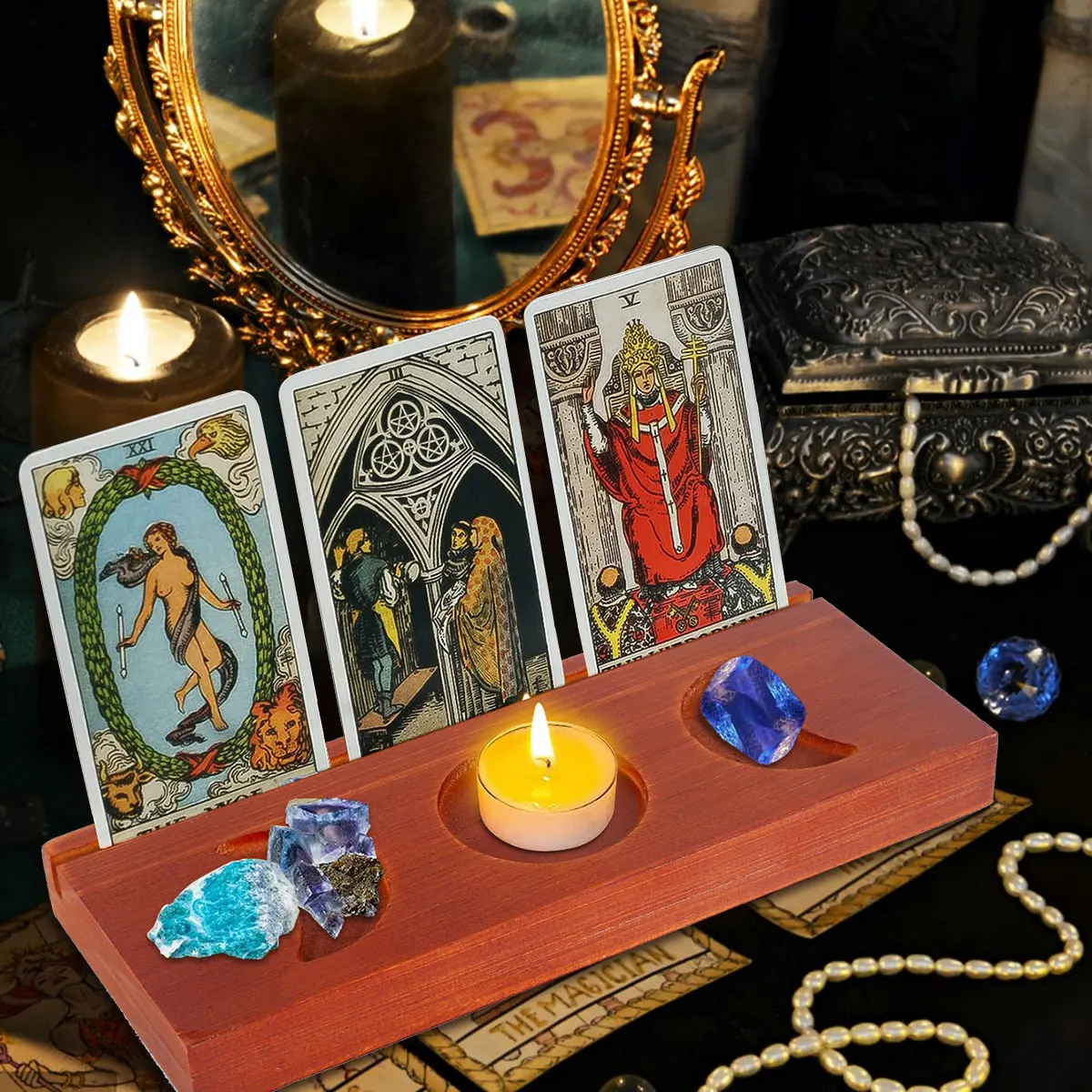 

Деревянный держатель для карт Таро, тройной символ фаз Луны, подставка для карт Таро, декор комнаты ведьмы, подарок, карты Таро, аксессуары для чтения