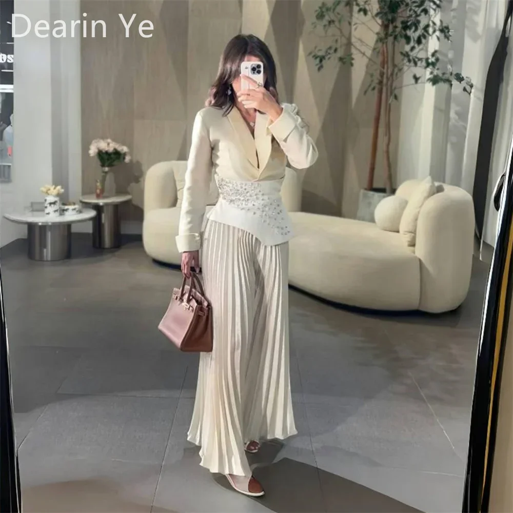 

Customized Prom Dress Formal Evening Gown Dearin V-neck A-line Ankle Length Skirts Draped Bead Bespoke Occasion Dresses Saudi Ar